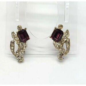 WIESNER Signed Purple Clear Rhinestone Flower Scre